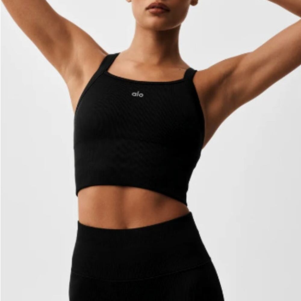 Alo Yoga Black Seamless Ribbed Favorite Bra Tank Size XS - Picture 1 of 9